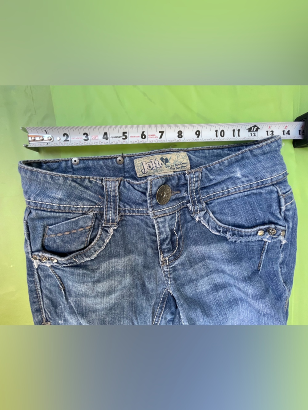 LOW RISE BOOT LEG JOLT JEANS WITH EMBROILED FLAP POCKETS LIGHT SIZE 1 JUNIORS - Picture 10 of 15